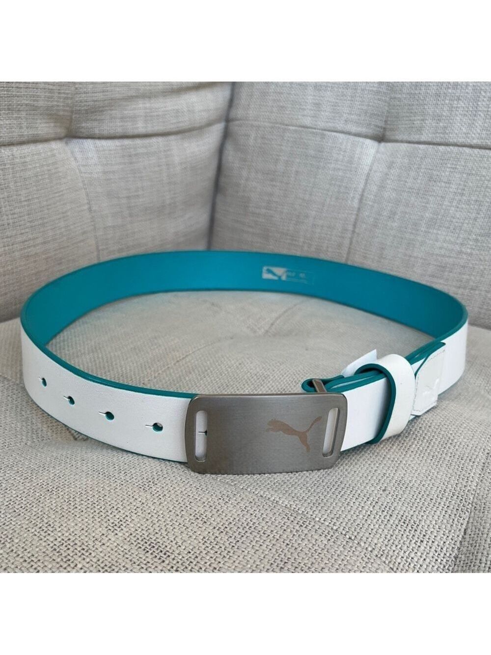 PUMA Genuine Leather White Golf Belt Metal Buckle Athleisure Activewear Resort